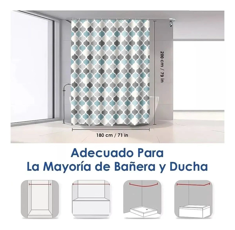 CORTINA DE BAÑO IMPERMEABLE DE POLIE STER 180X200 CM - 6