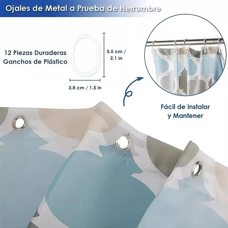 CORTINA DE BAÑO IMPERMEABLE DE POLIE STER 180X200 CM - 8