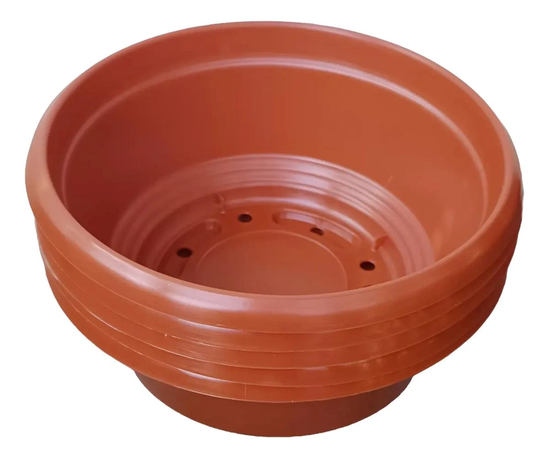 PACK DE 5 MACETEROS PLASTICOS PLANOS TERRACOTA 21 CM - 2
