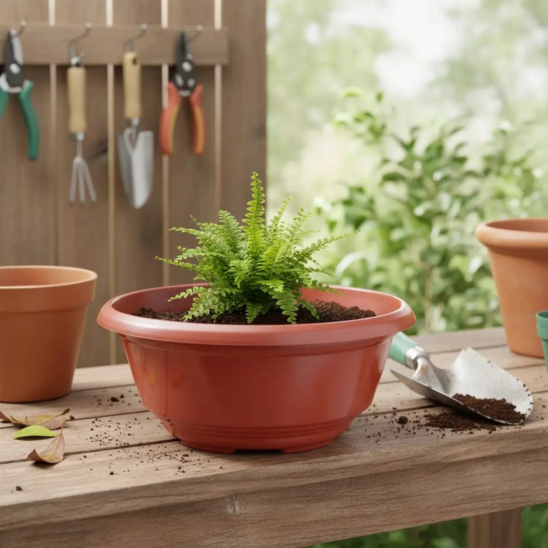 PACK DE 5 MACETEROS PLASTICOS PLANOS TERRACOTA 21 CM - 4