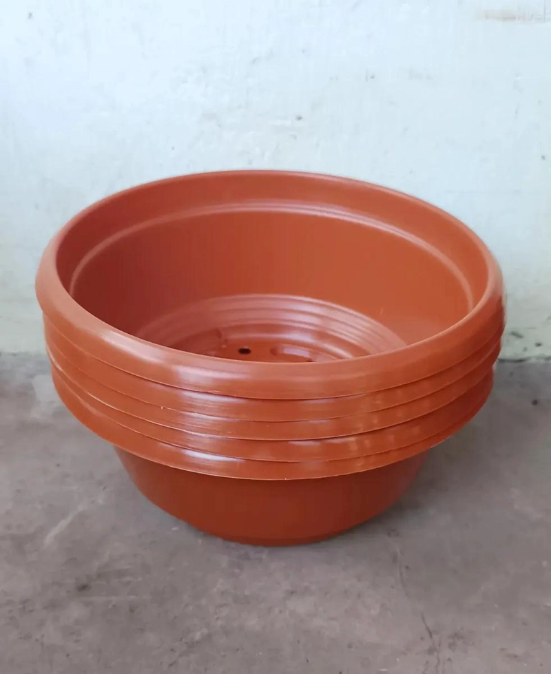 PACK DE 5 MACETEROS PLASTICOS PLANOS TERRACOTA 21 CM - 6