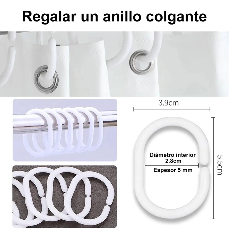 CORTINA DE BAÑO IMPERMEABLE 180X180CM CON GANCHOS - 2