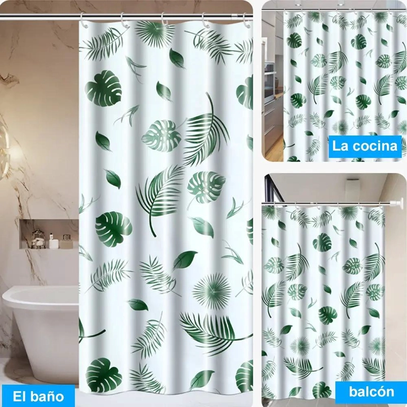CORTINA DE BAÑO IMPERMEABLE 180X180CM CON GANCHOS - 4
