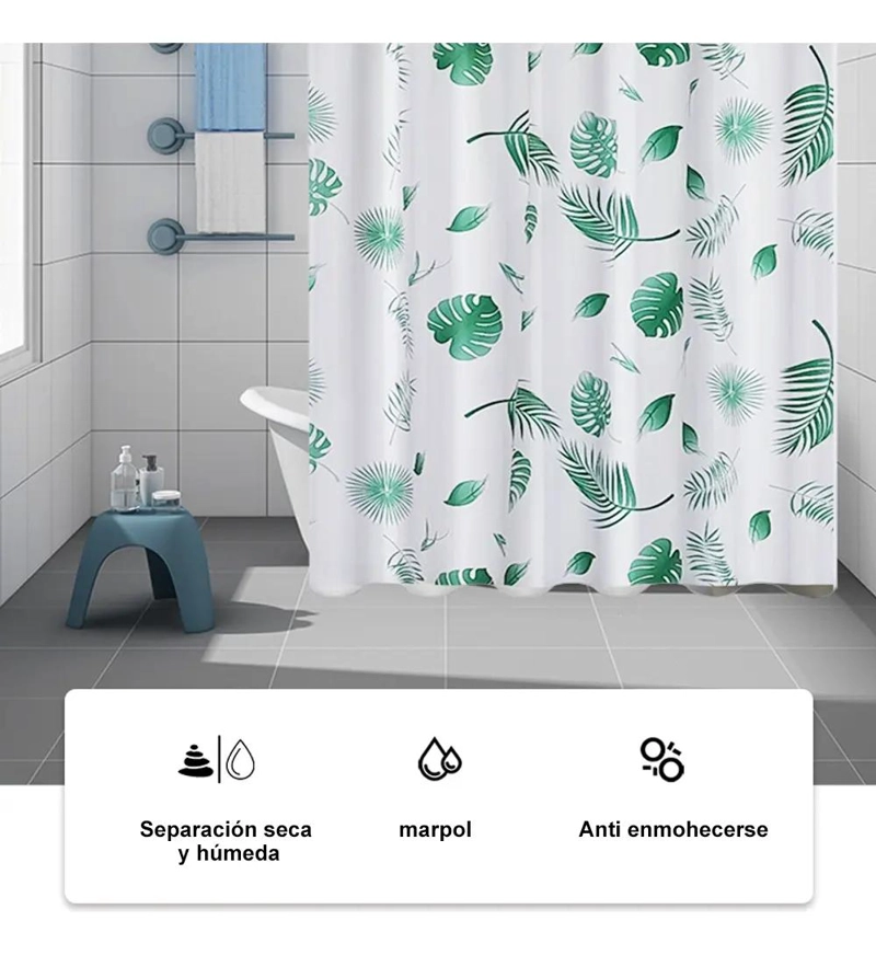 CORTINA DE BAÑO IMPERMEABLE 180X180CM CON GANCHOS - 8
