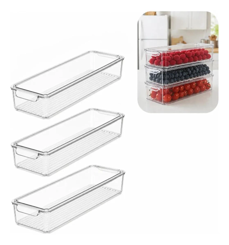SET DE 3 ORGANIZADORES DE ACRILICO CON TAPA PARA ALIMENTOS - 1