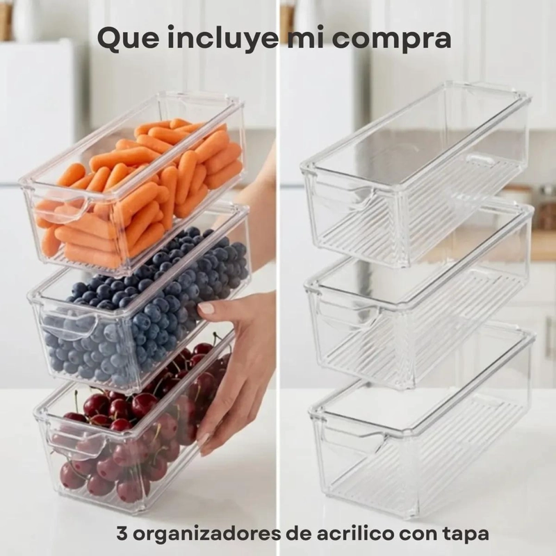 SET DE 3 ORGANIZADORES DE ACRILICO CON TAPA PARA ALIMENTOS - 7