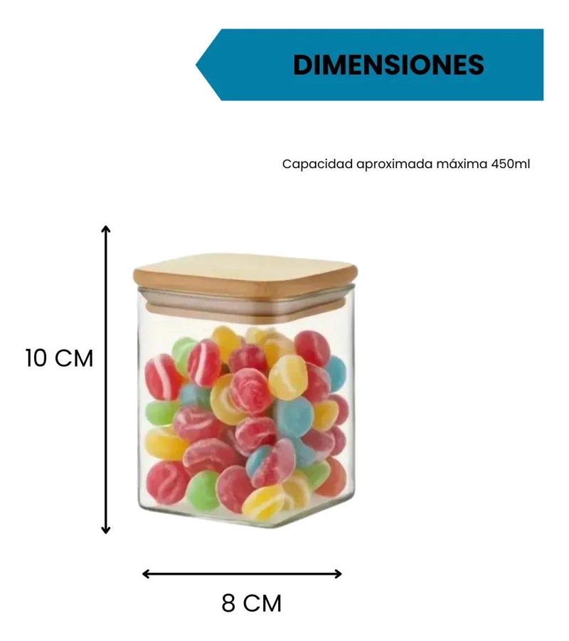 FRASCOS DE VIDRIO HERME TICOS CON TAPA DE BAMBU PARA ALMACENAMIENTO - 2