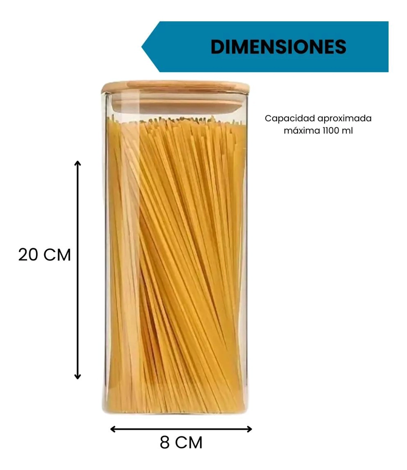 FRASCOS DE VIDRIO HERME TICOS CON TAPA DE BAMBU PARA ALMACENAMIENTO - 3