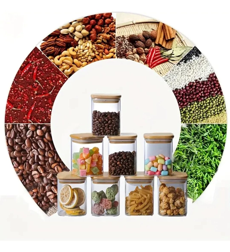 FRASCOS DE VIDRIO HERME TICOS CON TAPA DE BAMBU PARA ALMACENAMIENTO - 5