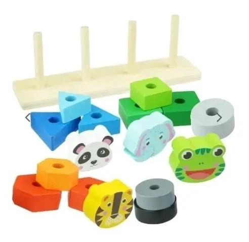 TORRE DE ENCAJE DE MADERA CON ANIMALES Y FIGURAS PARA NIÑOS - 3