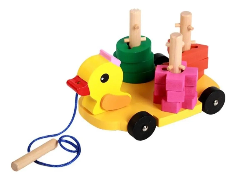 JUEGO DE ARRASTRE DIDACTICO CON PATO DE MADERA - 1