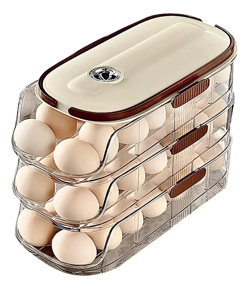 ORGANIZADOR DE HUEVOS APILABLE PARA 32 UNIDADES EN COLOR BEIGE - 1