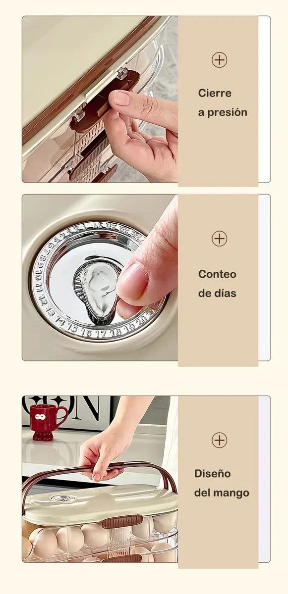 ORGANIZADOR DE HUEVOS APILABLE PARA 32 UNIDADES EN COLOR BEIGE - 10