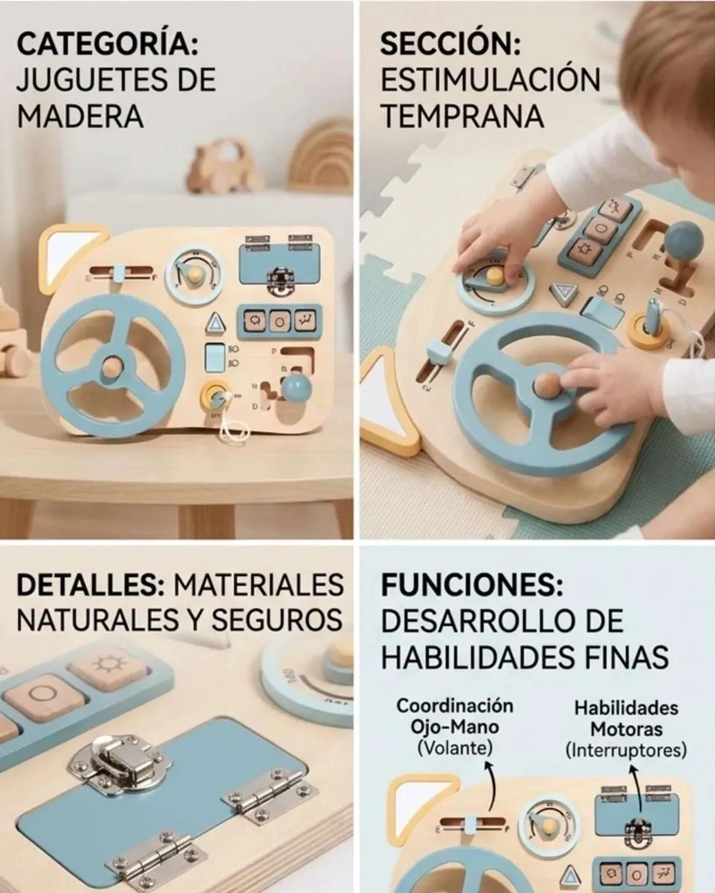 TABLERO SENSORIAL EDUCATIVO DE MADERA PARA NIÑOS - 6