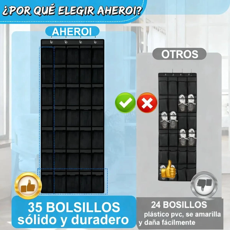 ORGANIZADOR COLGANTE PARA PUERTA CON 35 COMPARTIMENTOS EN NEGRO - 2