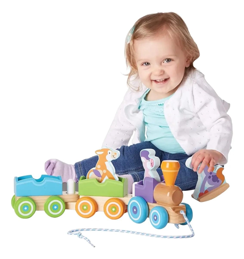 TREN DE ARRASTRE DIDACTICO DE MADERA CON ANIMALES DE GRANJA - 2