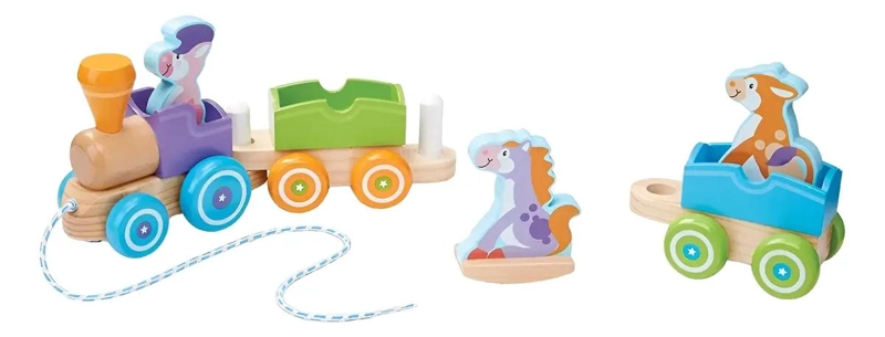 TREN DE ARRASTRE DIDACTICO DE MADERA CON ANIMALES DE GRANJA - 3