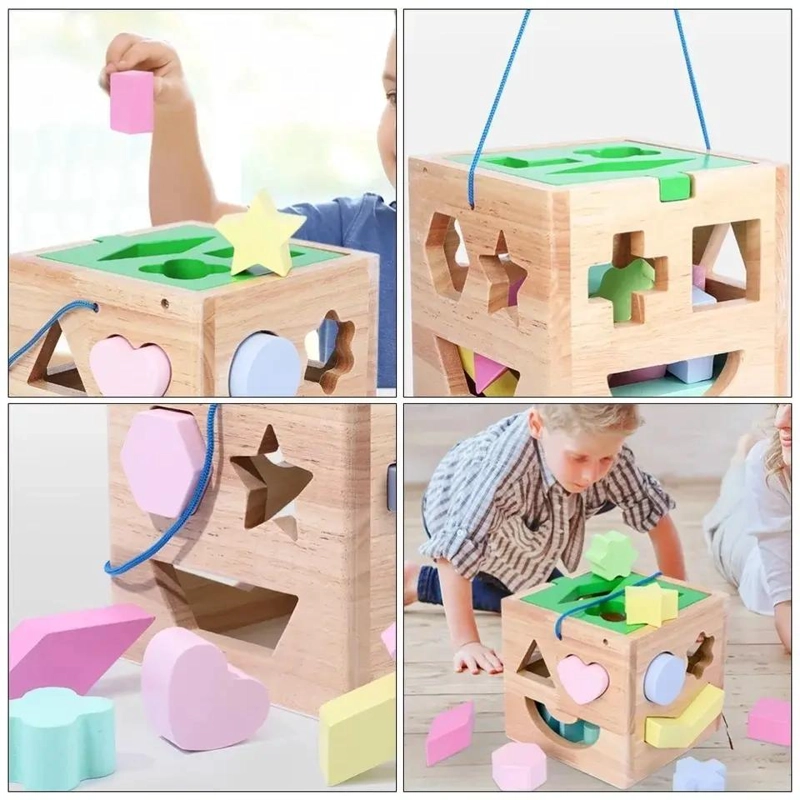 CUBO ENCAJE DE MADERA PARA APRENDIZAJE INFANTIL - 7