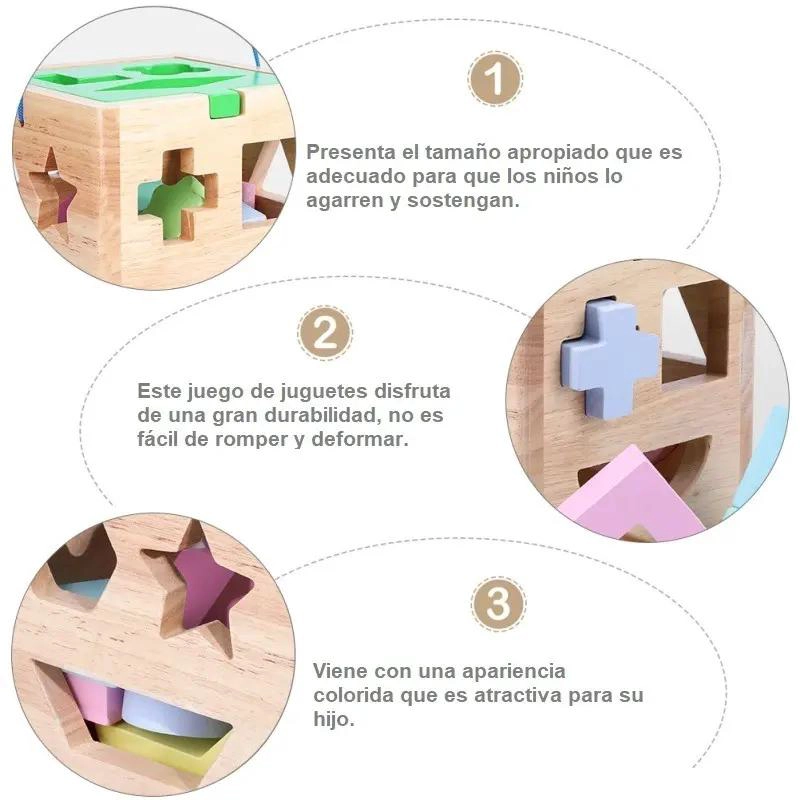 CUBO ENCAJE DE MADERA PARA APRENDIZAJE INFANTIL - 9