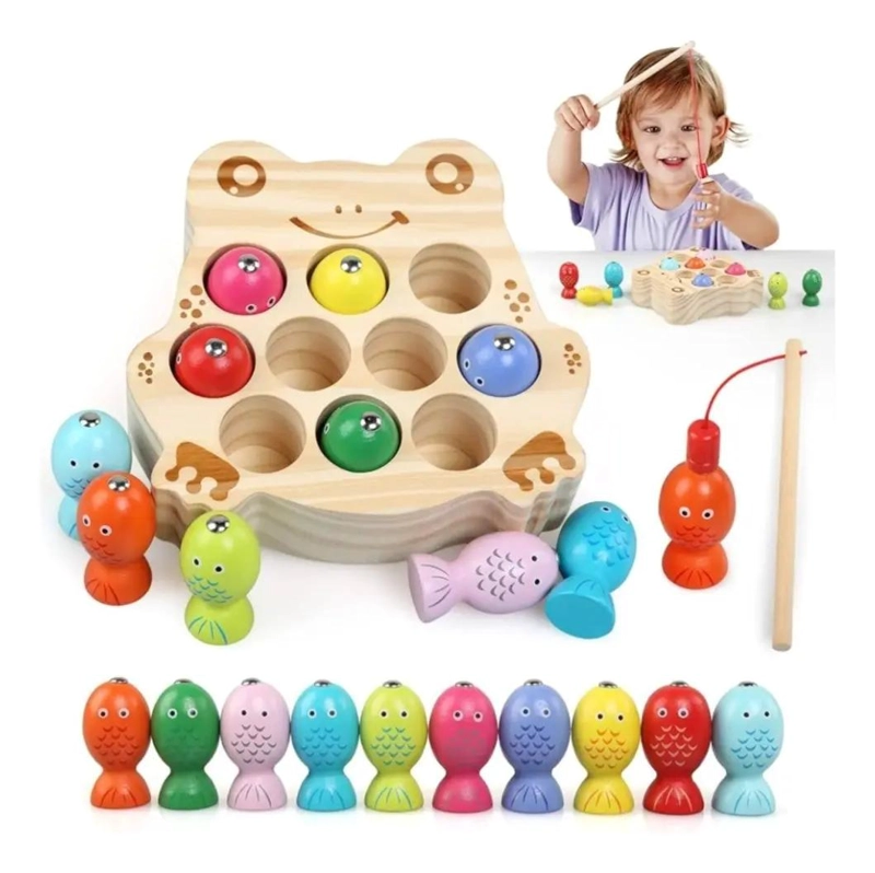 JUGUETE DIDACTICO DE PESCA MAGNE TICA DE MADERA PARA NIÑOS - 5