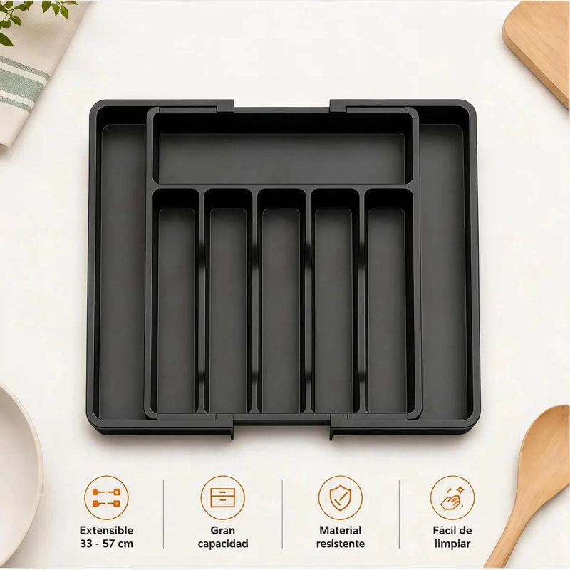 ORGANIZADOR DE CUBIERTOS AJUSTABLE CON 8 COMPARTIMENTOS - 1