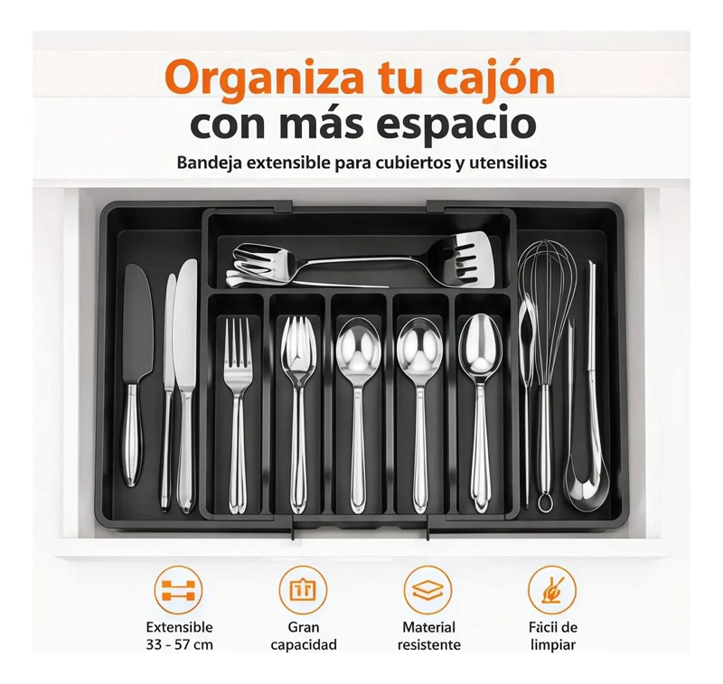 ORGANIZADOR DE CUBIERTOS AJUSTABLE CON 8 COMPARTIMENTOS - 2