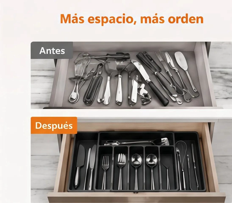 ORGANIZADOR DE CUBIERTOS AJUSTABLE CON 8 COMPARTIMENTOS - 5