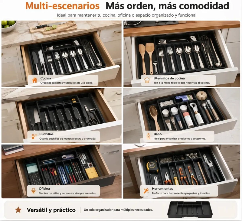 ORGANIZADOR DE CUBIERTOS AJUSTABLE CON 8 COMPARTIMENTOS - 6