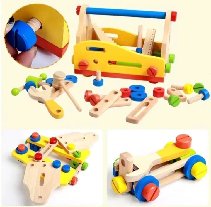 CAMION Y CAJA DE HERRAMIENTAS DE MADERA PARA NIÑOS - 2