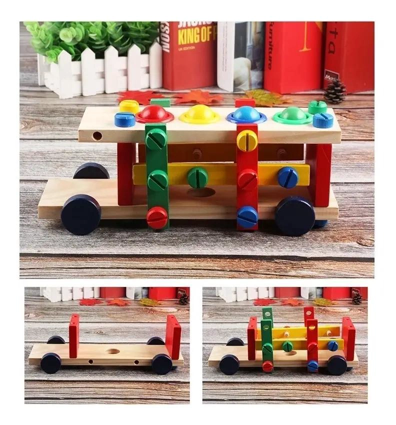CAMION Y CAJA DE HERRAMIENTAS DE MADERA PARA NIÑOS - 8