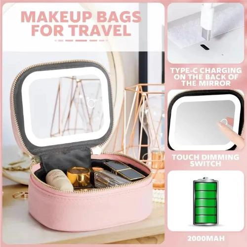 MINI ORGANIZADOR DE MAQUILLAJE CON LUZ LED Y ESPEJO - 2