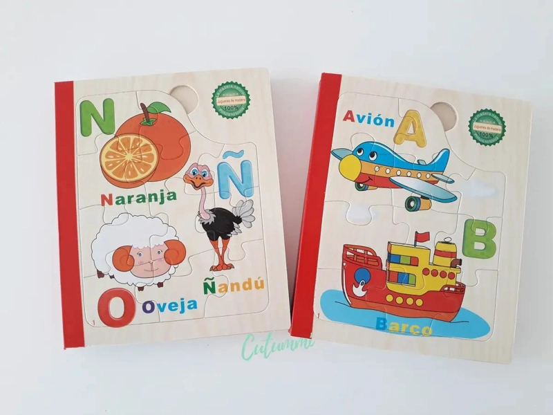PACK DE 2 LIBROS DE MADERA CON ROMPECABEZAS ABECEDARIO - 1
