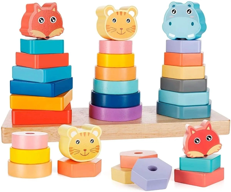 BLOQUES DE CONSTRUCCION MONTESSORI TORRE DE MADERA PARA NIÑOS - 1