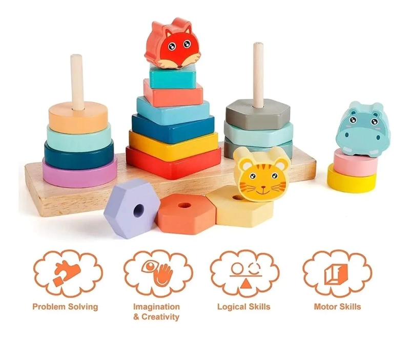 BLOQUES DE CONSTRUCCION MONTESSORI TORRE DE MADERA PARA NIÑOS - 2