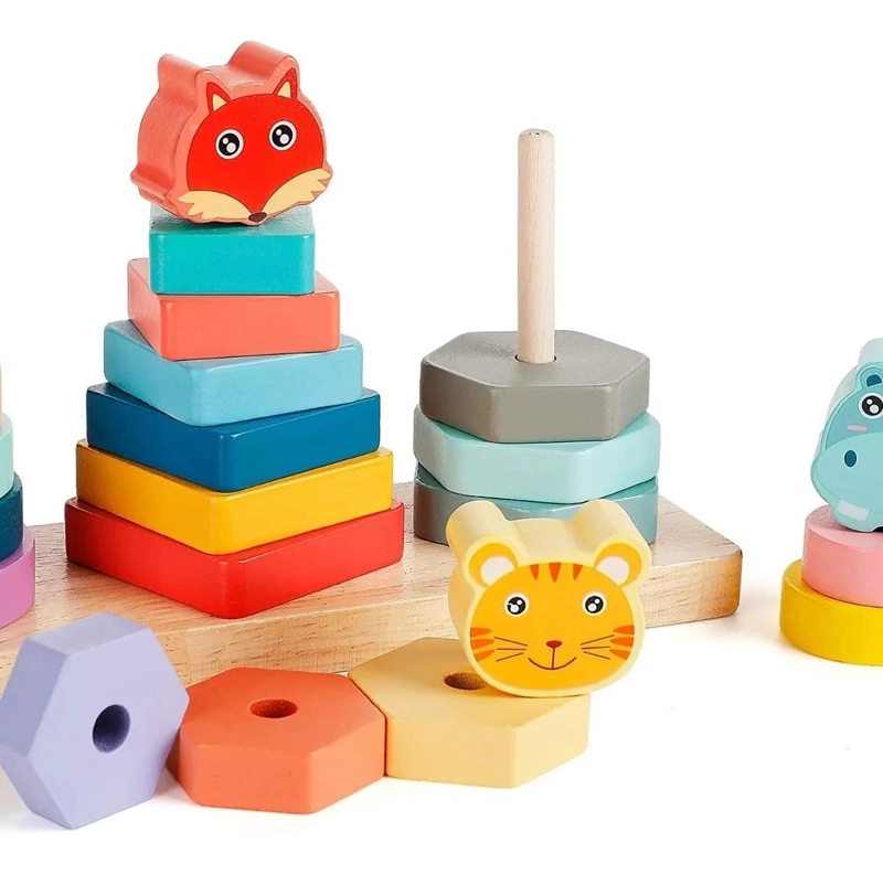 BLOQUES DE CONSTRUCCION MONTESSORI TORRE DE MADERA PARA NIÑOS - 3