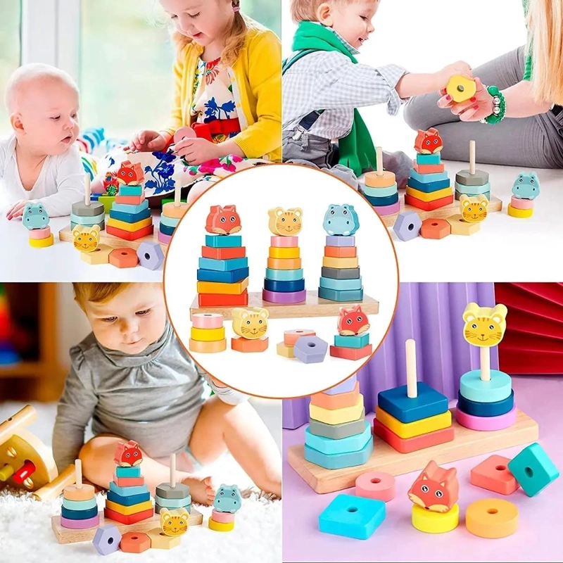 BLOQUES DE CONSTRUCCION MONTESSORI TORRE DE MADERA PARA NIÑOS - 9