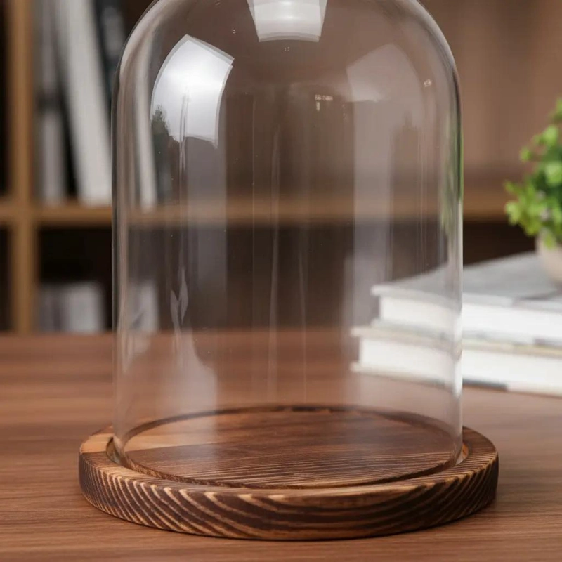 CUPULA DE CRISTAL CON BASE DE MADERA PARA DECORACION ELEGANTE - 1