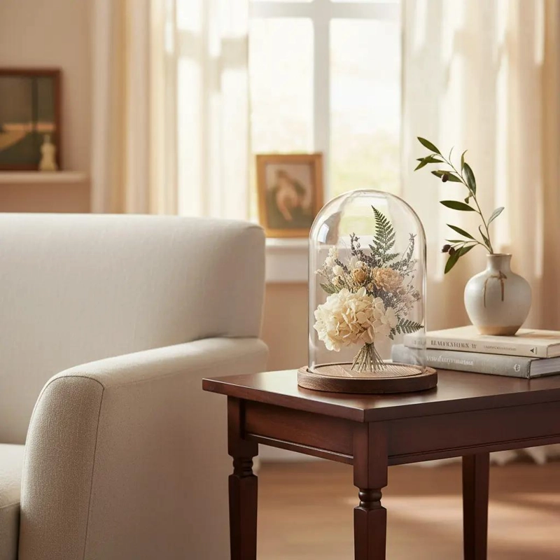 CUPULA DE CRISTAL CON BASE DE MADERA PARA DECORACION ELEGANTE - 2