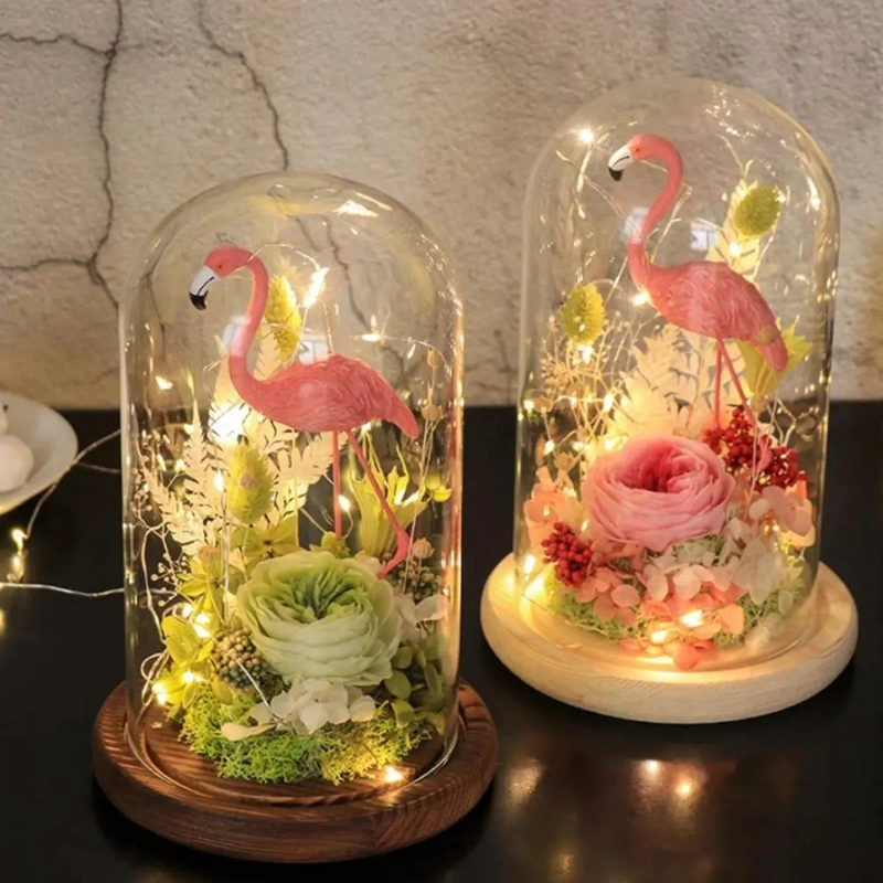 CUPULA DE CRISTAL CON BASE DE MADERA PARA DECORACION ELEGANTE - 5