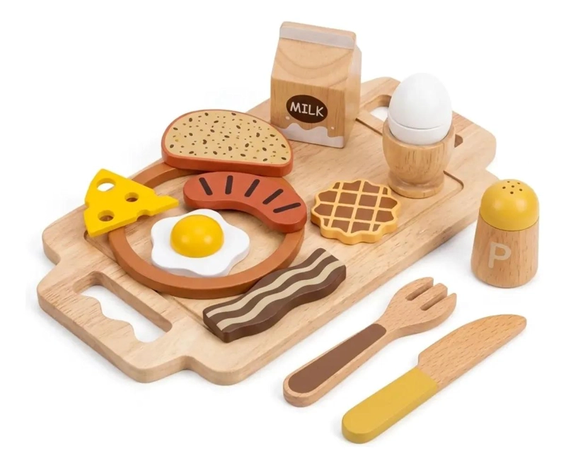 SET DE DESAYUNO DE MADERA PARA NIÑOS CON BANDEJA INTERACTIVA - 1