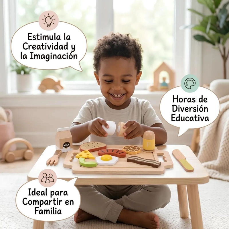 SET DE DESAYUNO DE MADERA PARA NIÑOS CON BANDEJA INTERACTIVA - 8