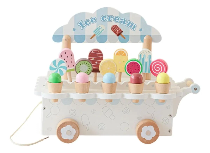 CARRITO DE HELADOS DE MADERA PARA NIÑOS JUGUETE CREATIVO - 1