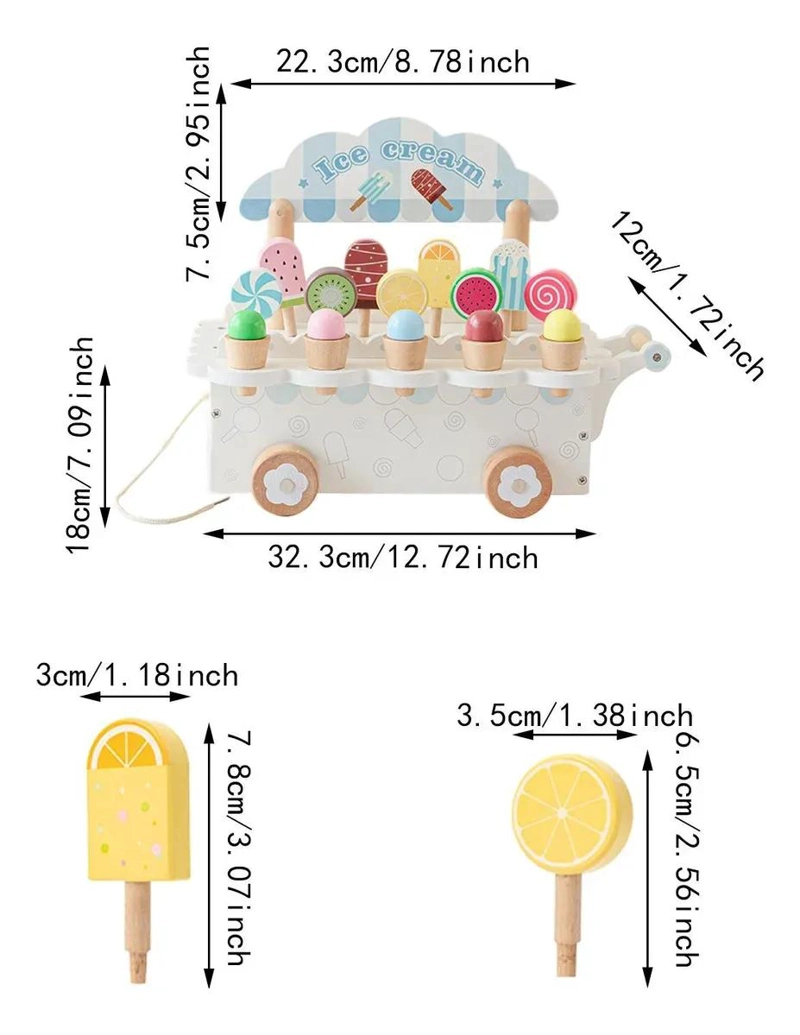 CARRITO DE HELADOS DE MADERA PARA NIÑOS JUGUETE CREATIVO - 2
