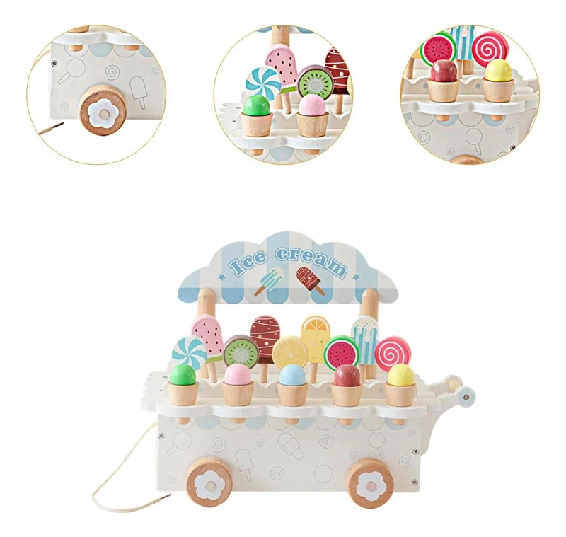 CARRITO DE HELADOS DE MADERA PARA NIÑOS JUGUETE CREATIVO - 3