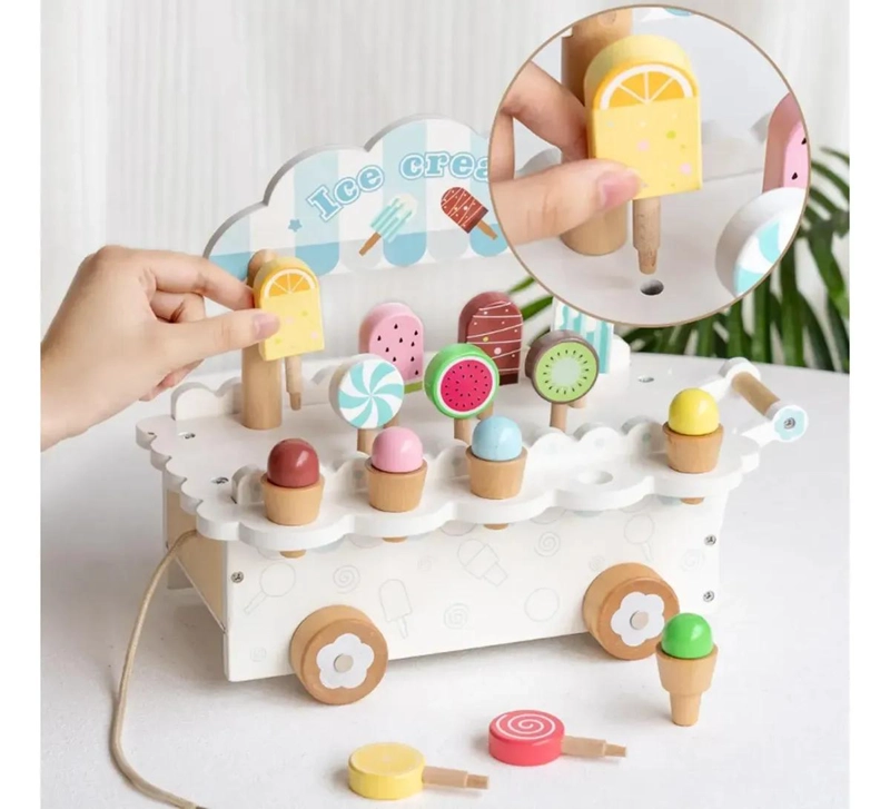 CARRITO DE HELADOS DE MADERA PARA NIÑOS JUGUETE CREATIVO - 4