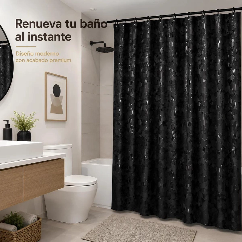 CORTINA DE DUCHA IMPERMEABLE 180X180 CM CON GANCHOS - 2