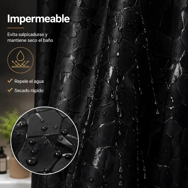 CORTINA DE DUCHA IMPERMEABLE 180X180 CM CON GANCHOS - 3