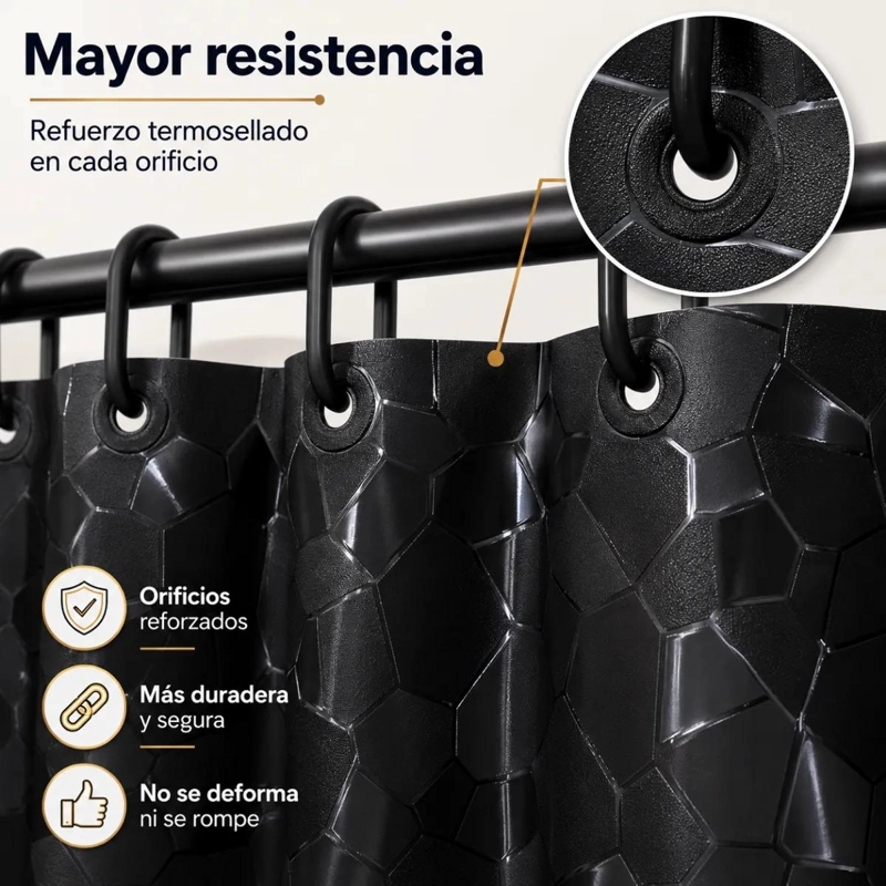 CORTINA DE DUCHA IMPERMEABLE 180X180 CM CON GANCHOS - 5