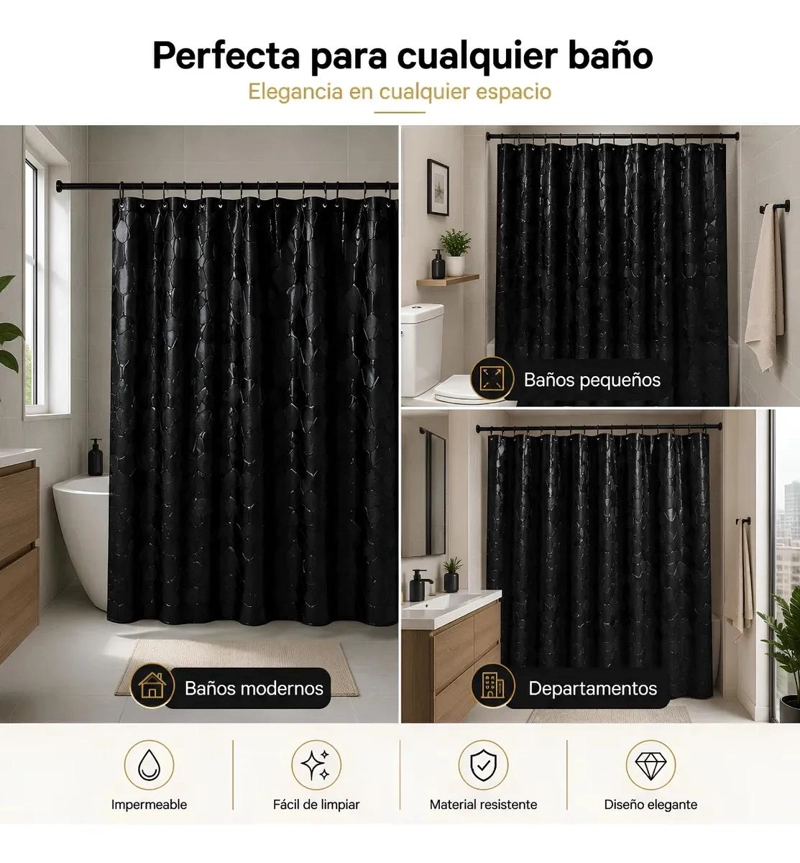 CORTINA DE DUCHA IMPERMEABLE 180X180 CM CON GANCHOS - 7