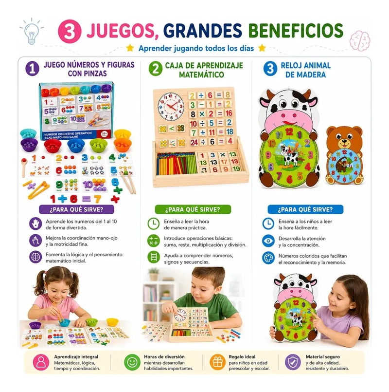 SET DE 3 JUGUETES DIDACTICOS DE MADERA PARA APRENDIZAJE TEMPRANO - 4